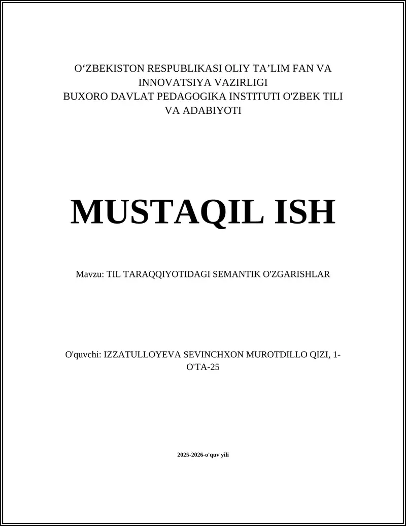 TIL TARAQQIYOTIDAGI SEMANTIK O'ZGARISHLAR