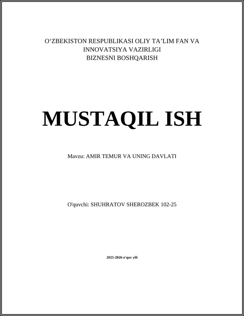 AMIR TEMUR VA UNING DAVLATI