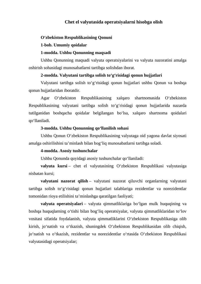 Chet el valyutasida operatsiyalarni hisobga olish