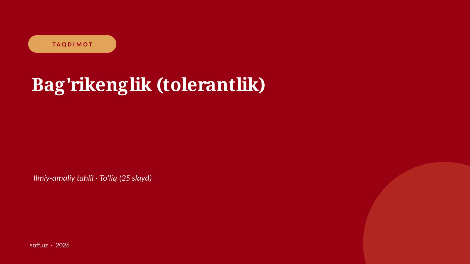 Bag'rikenglik (tolerantlik) Ilmiy-amaliy tahlil
