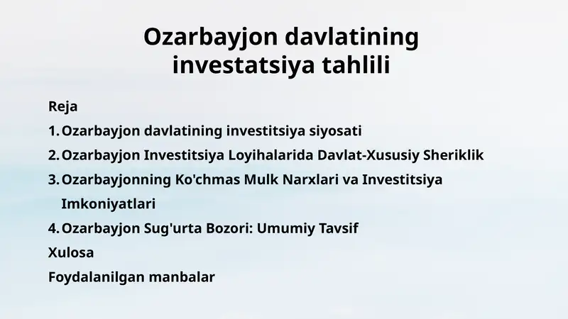Ozarbayjon davlatining investatsiya tahlili
