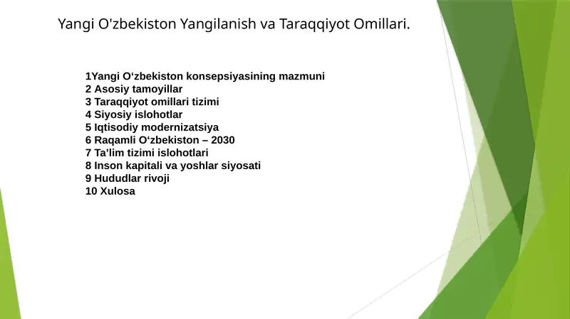 Yangi O'zbekiston Taraqqiyot Omillari