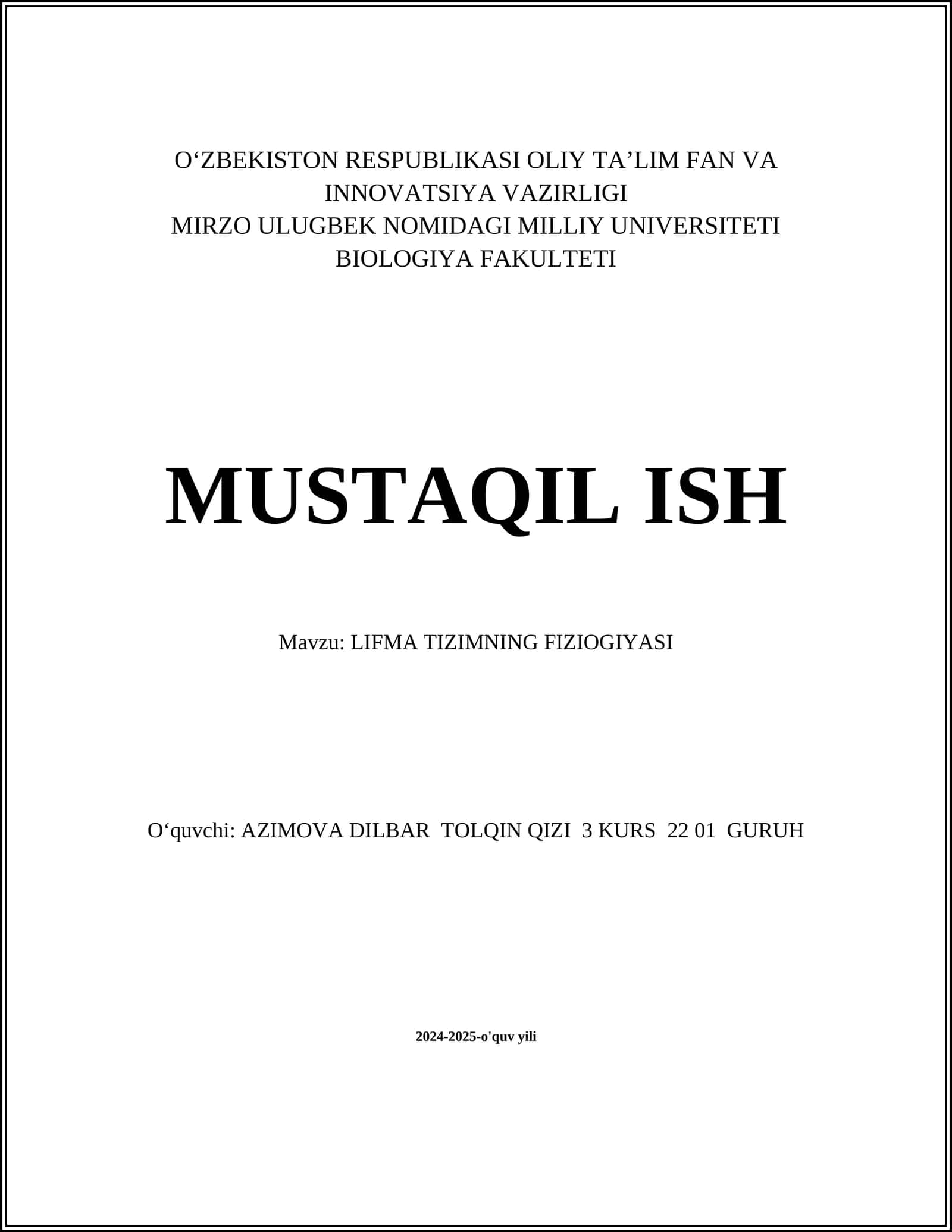 LIFMA TIZIMNING FIZIOGIYASI