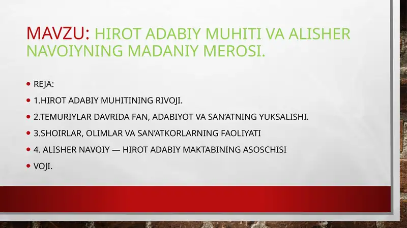 Hirot adabiy muhiti va Alisher Navoiyning madaniy merosi