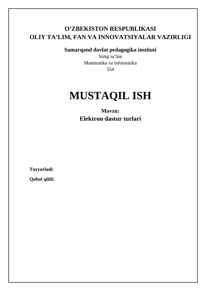 Elektron dastur turlari