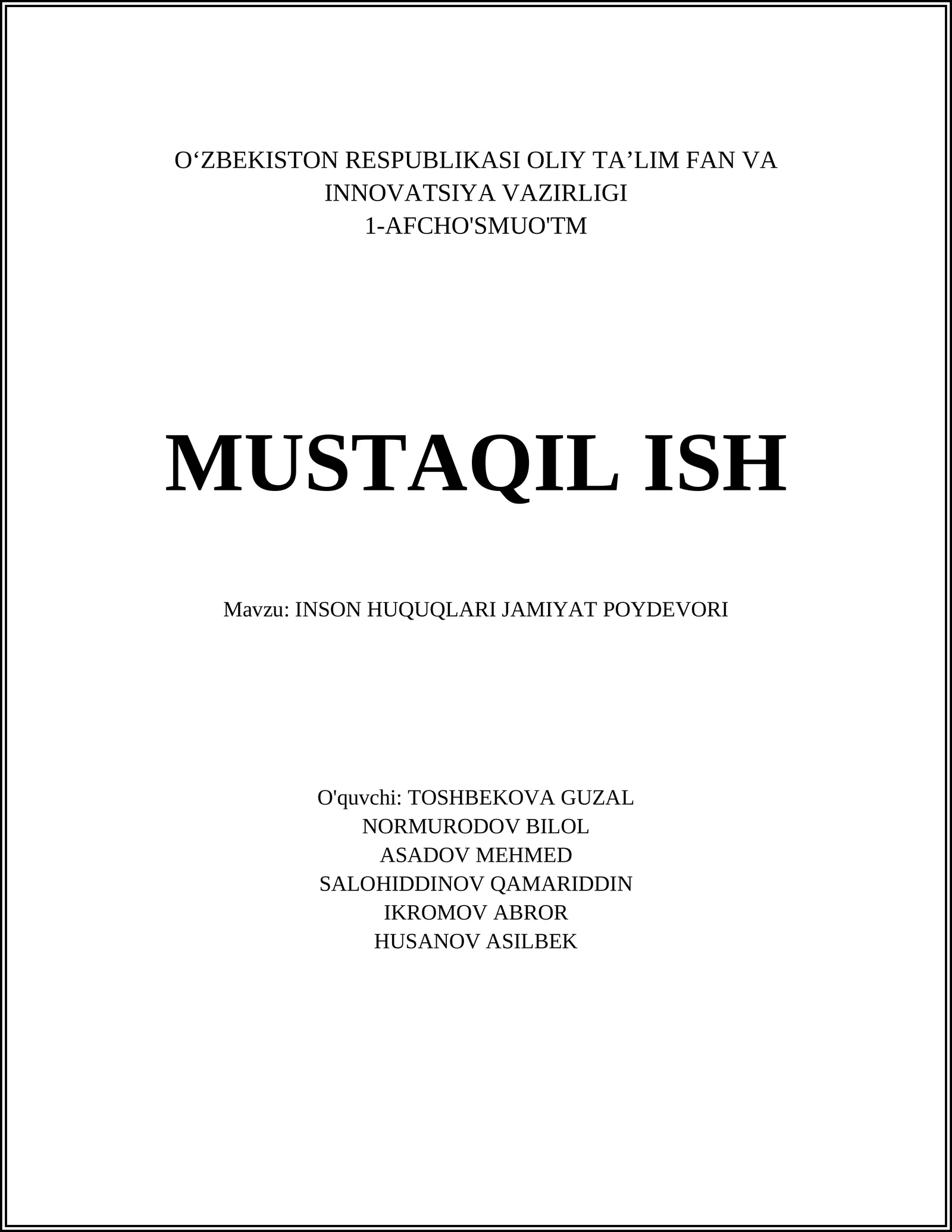 INSON HUQUQLARI JAMIYAT POYDEVORI