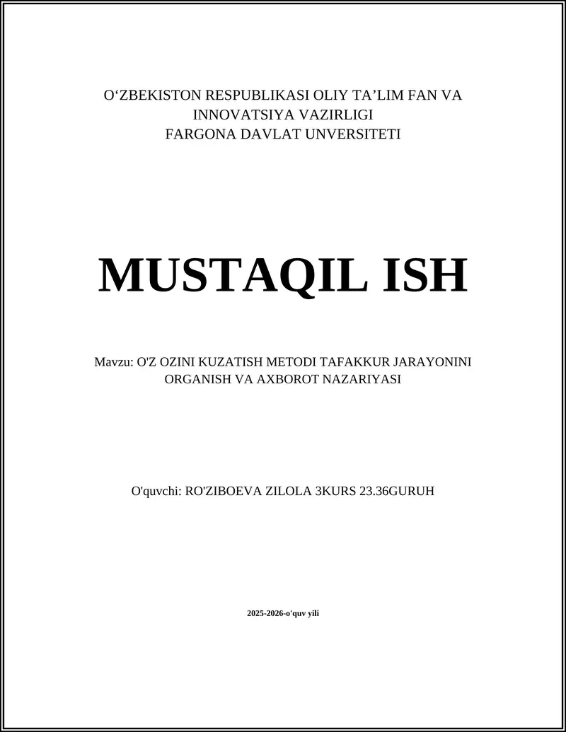 O'z-o'zini kuzatish metodining nazariy asoslari