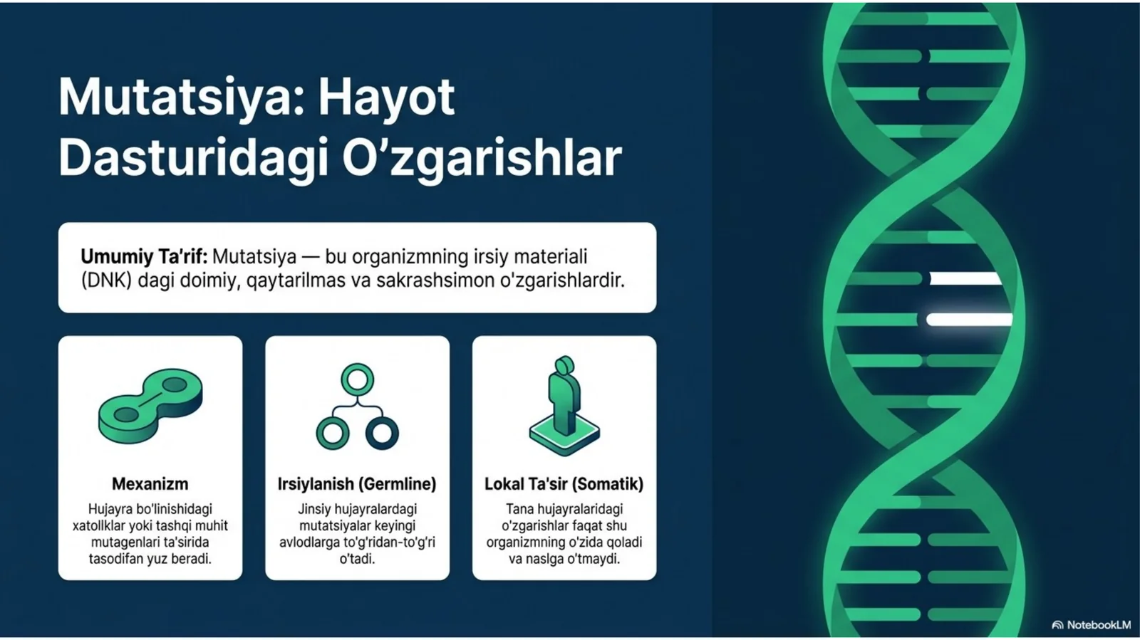 Mutatsiyalar: sabablari, shakllari, ahamiyati va biologik oqibatlari