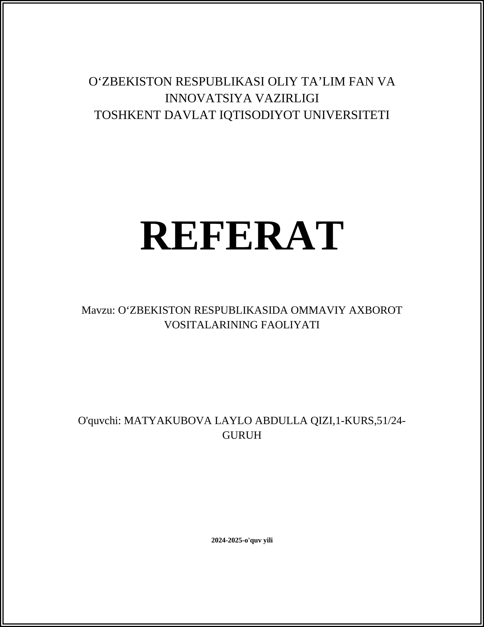 Ommaviy axborot vositalarining huquqiy bazasi