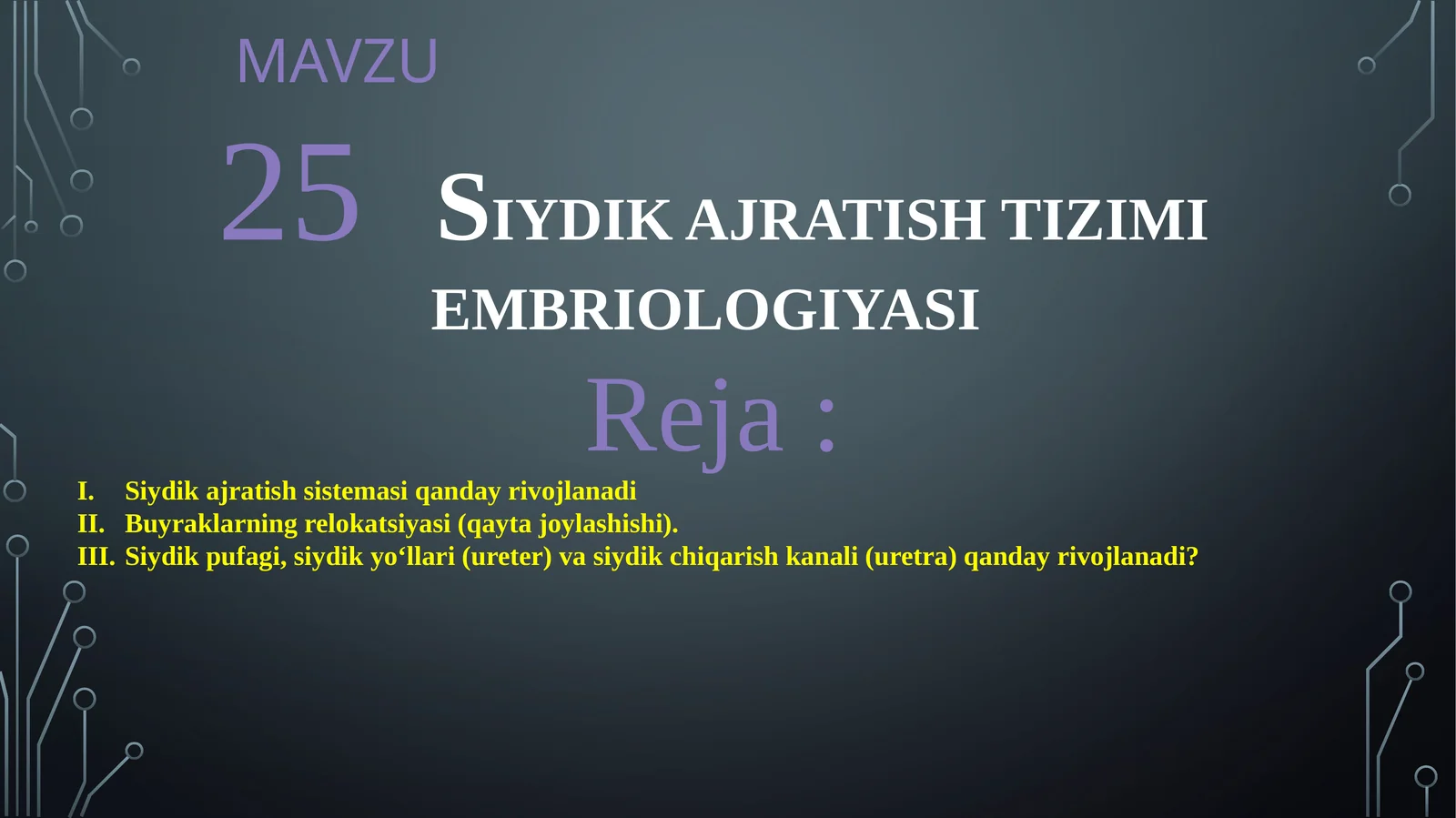 25SIYDIK AJRATISH TIZIMI EMBRIOLOGIYASI