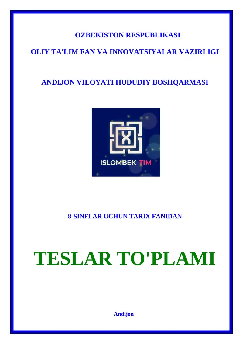 8-sinflar uchun tarix fanidan teslar to'plami