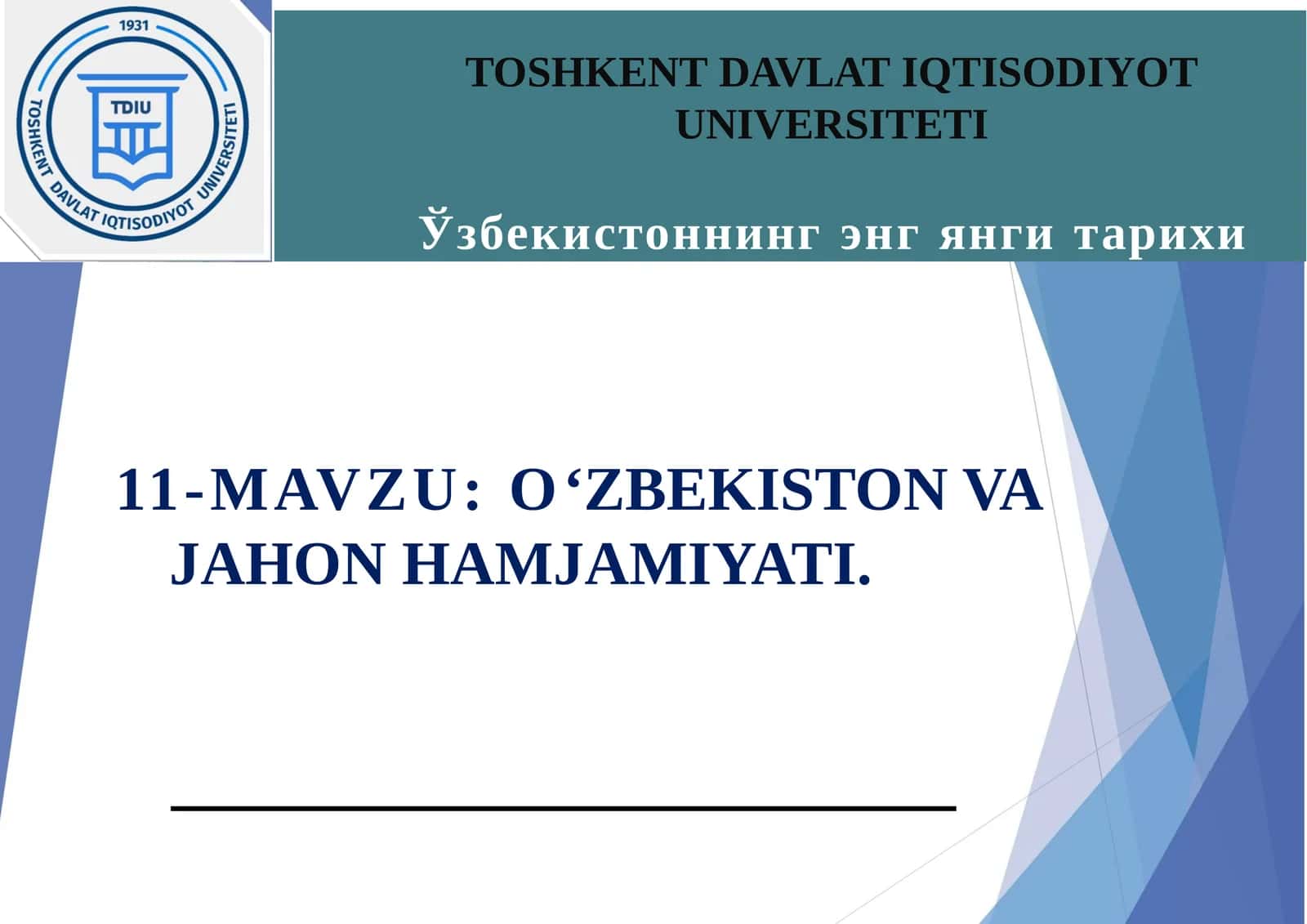 O’ZBEKISTON VA JAHON HAMJAMIYATI