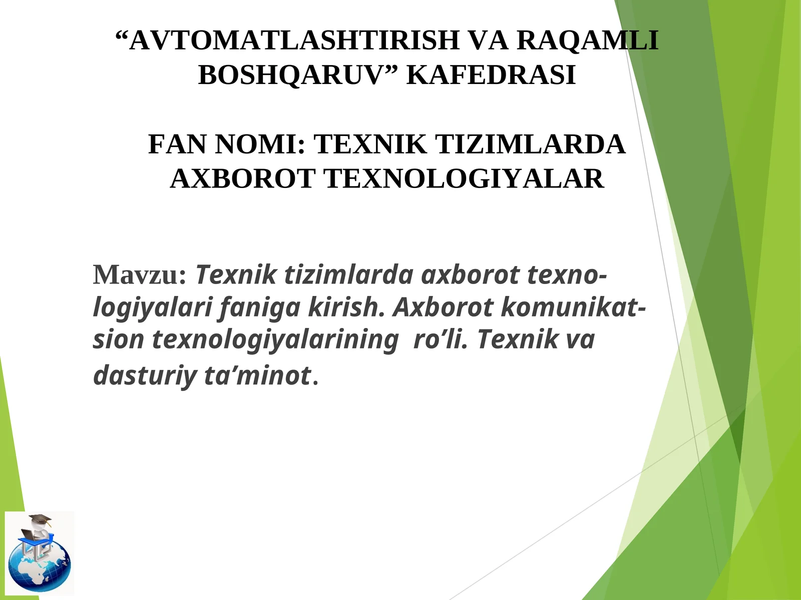 TEXNIK TIZIMLARDA AXBOROT TEXNOLOGIYALAR