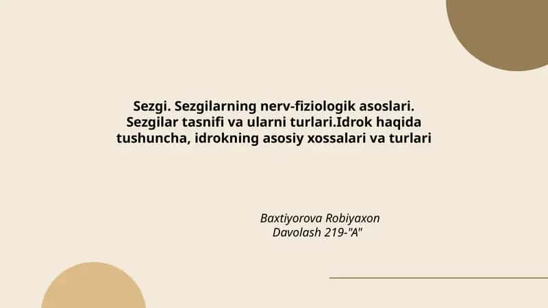 Sezgilarning nerv-fiziologik asoslari