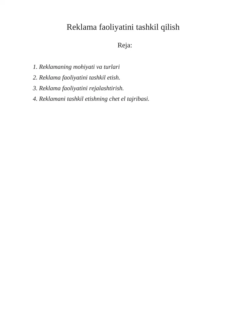 Reklamaning mohiyati va turlari