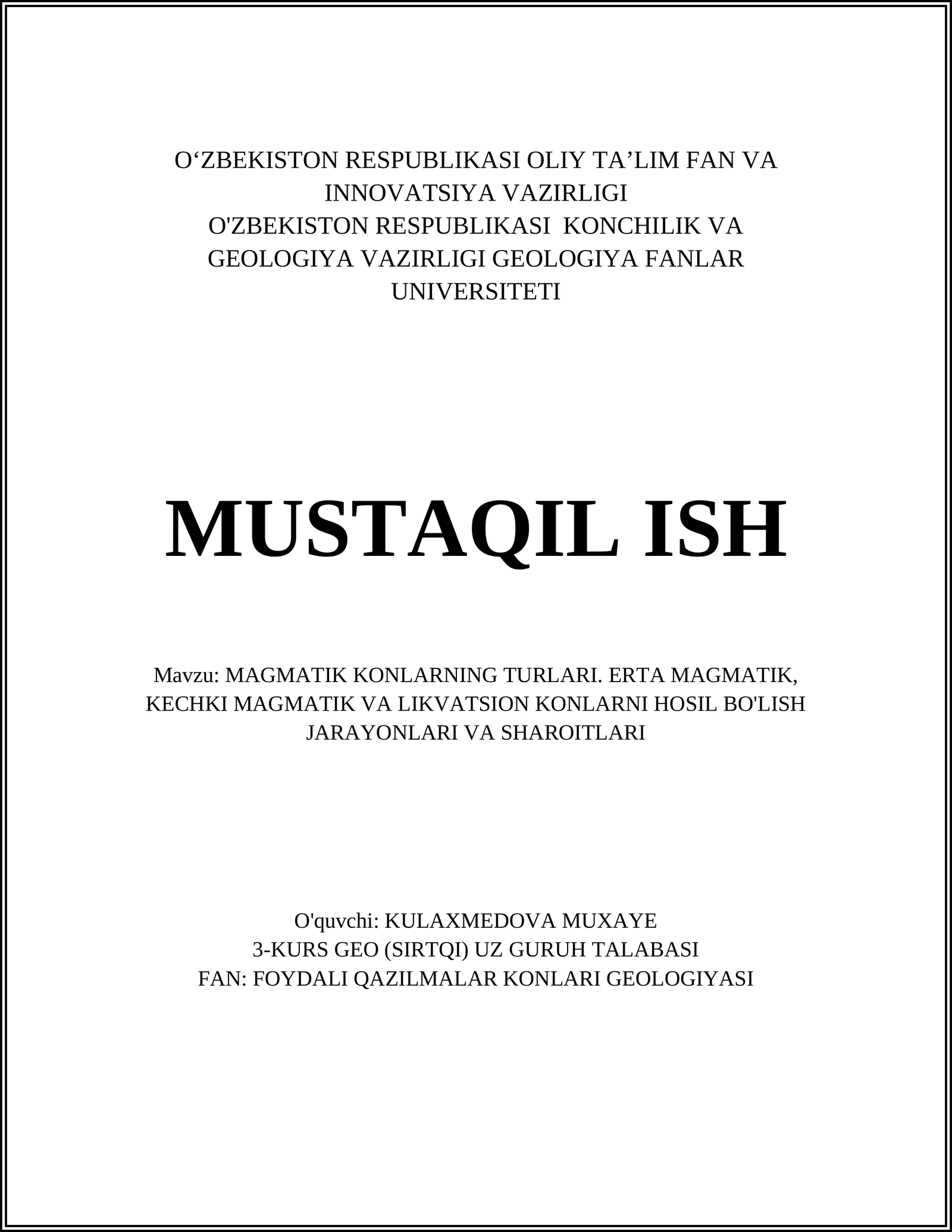 MAGMATIK KONLARNING TURLARI