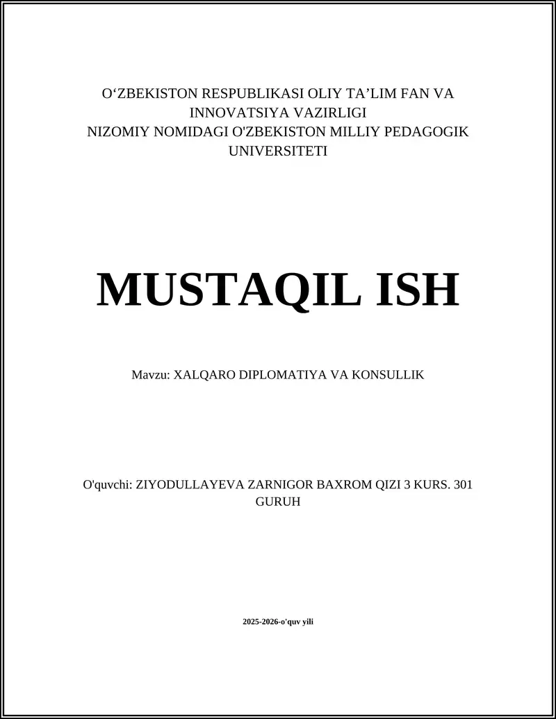 XALQARO DIPLOMATIYA VA KONSULLIK