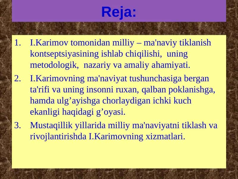 I.Karimovning ma'naviyat tushunchasi