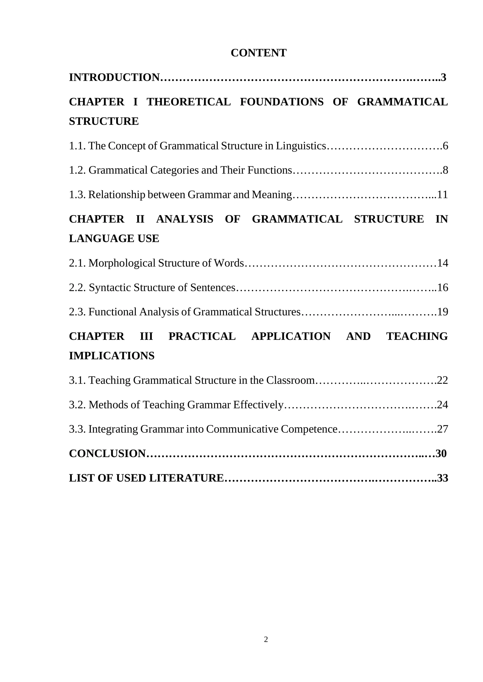 Grammatical Structure of a language