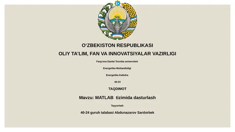 MATLAB tizimida dasturlash