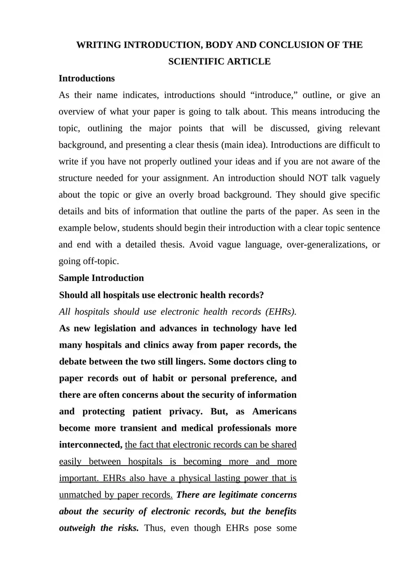 Writing Introduction, Body, and Conclusion of the Scientific Article