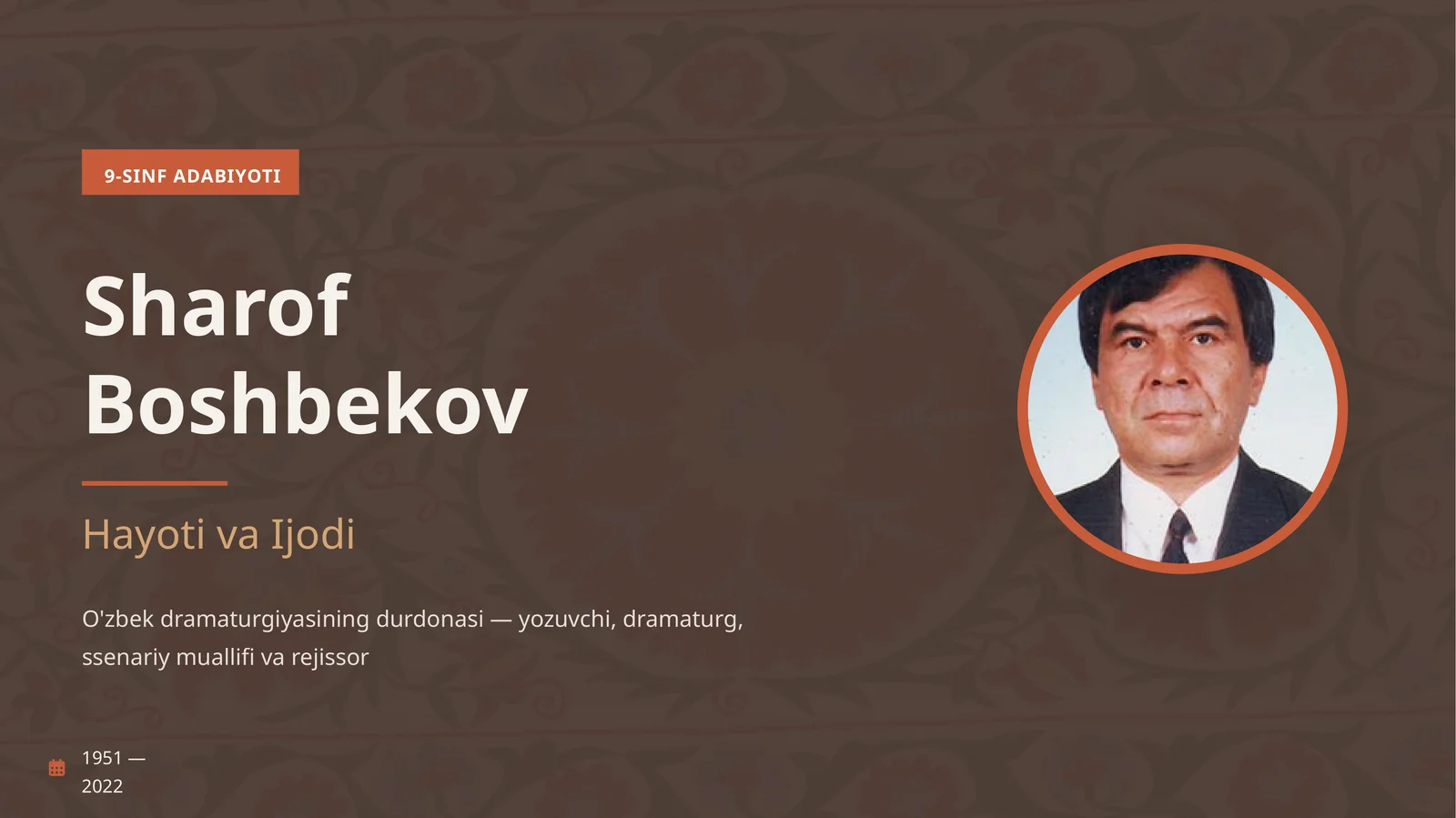 Sharof Boshbekov  hayoti va Ijodi