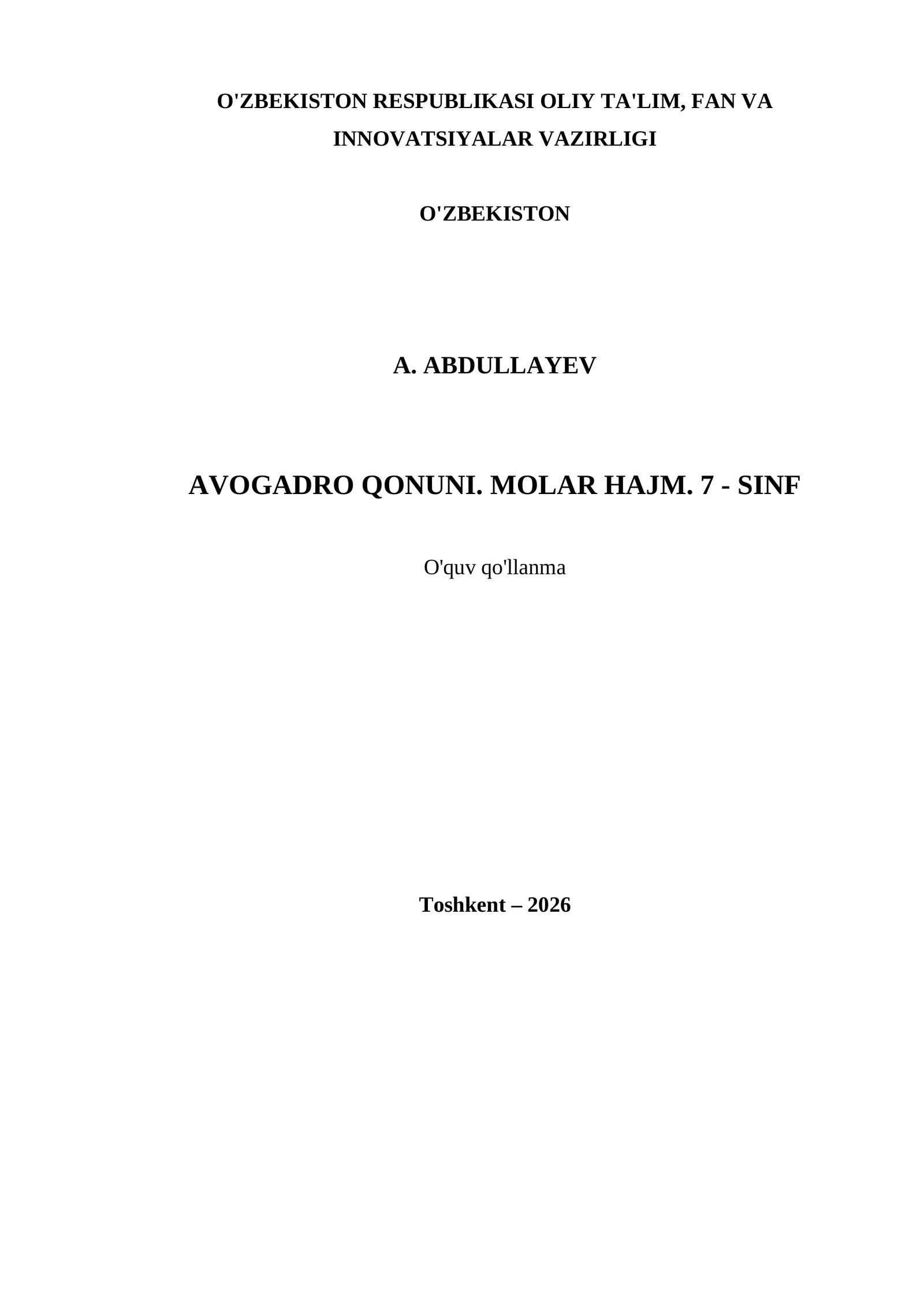 AVOGADRO QONUNI. MOLAR HAJM. 7 - SINF