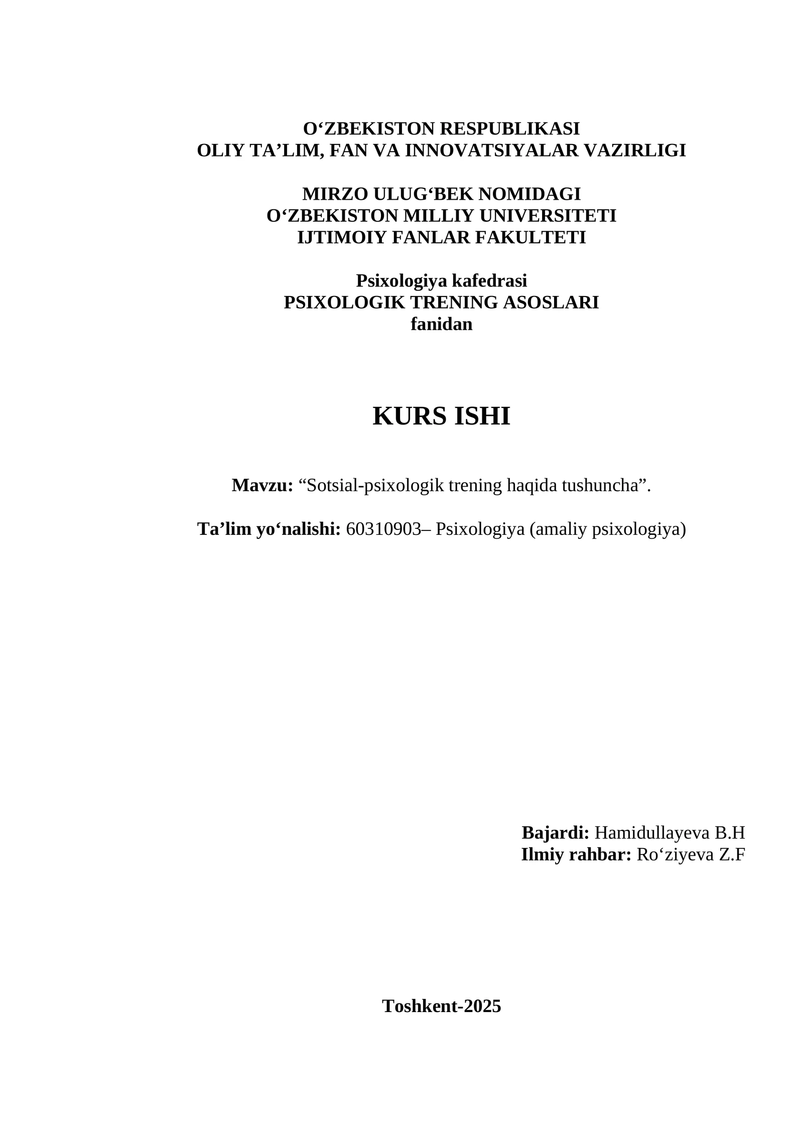PSIXOLOGIK TRENING ASOSLARI