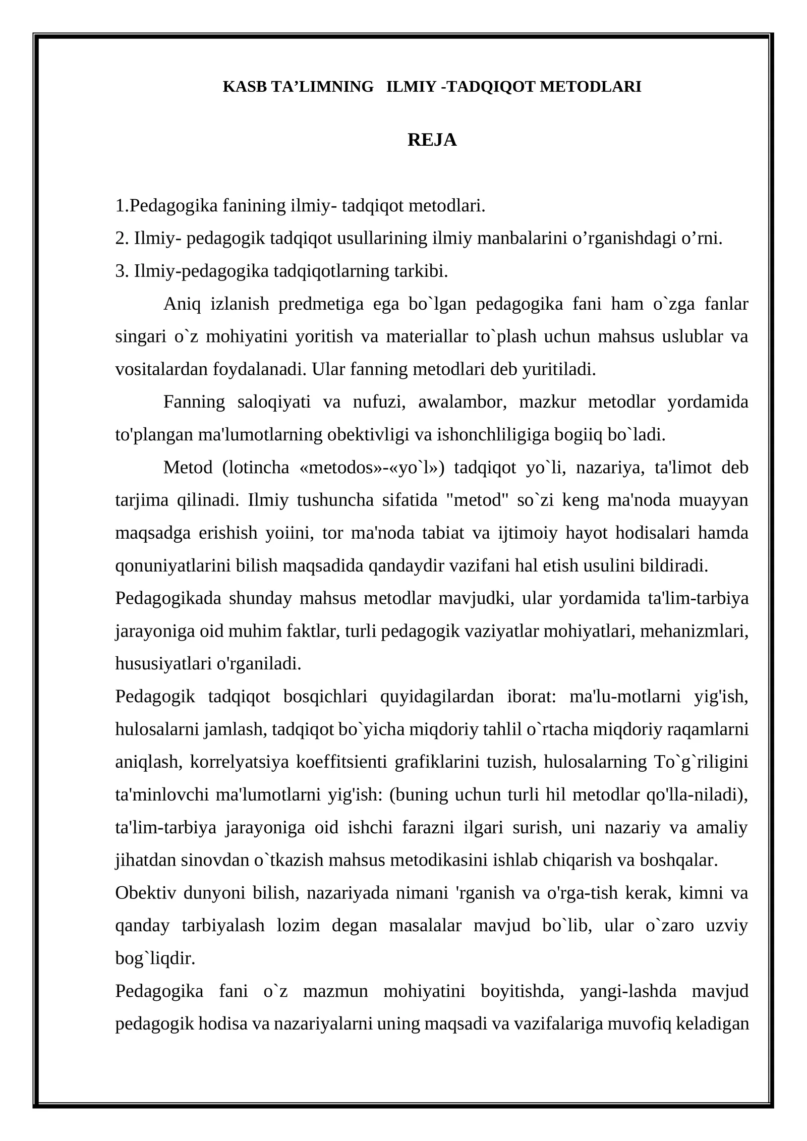 KASB TA’LIMNING ILMIY-TADQIQOT METODLARI