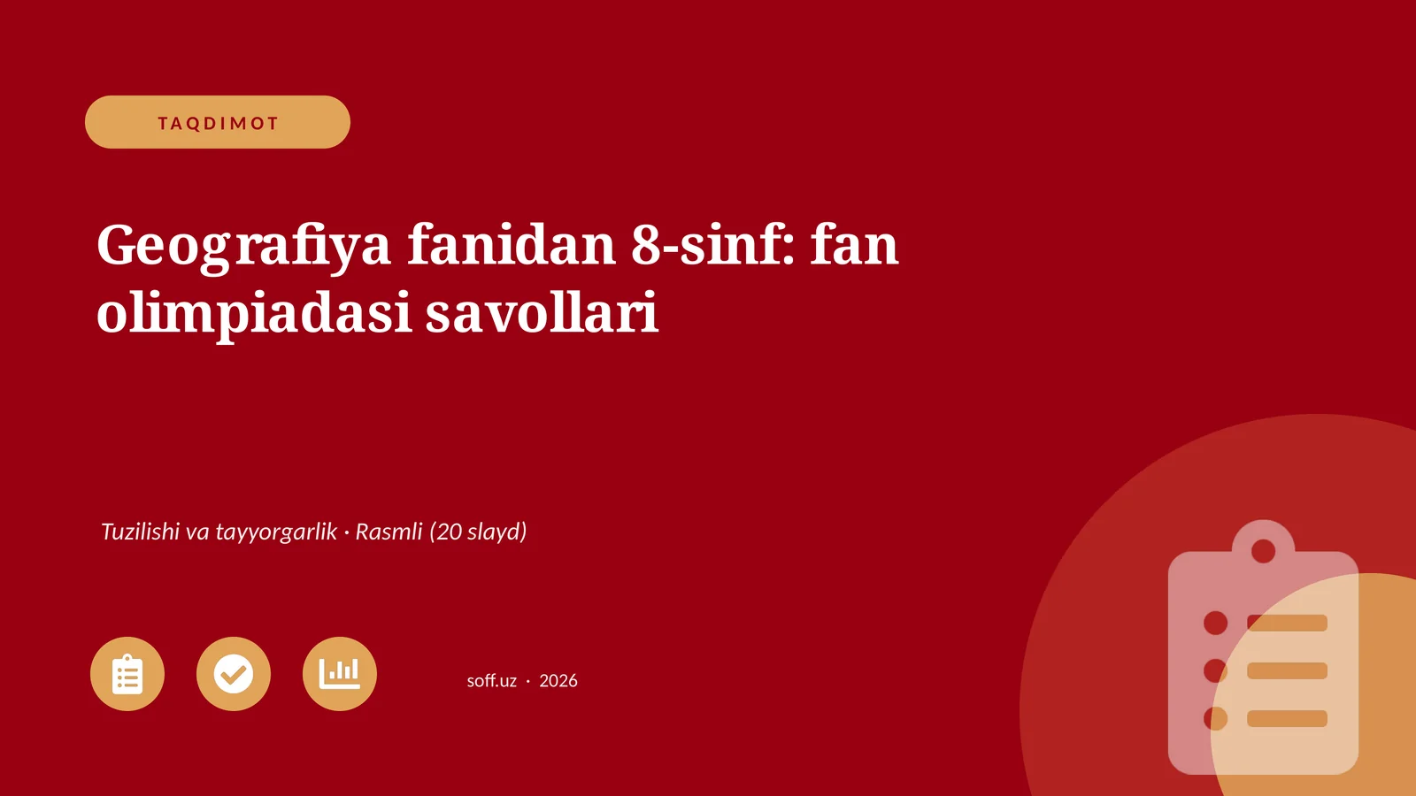 Geografiya fanidan 8-sinf: fan olimpiadasi savollari