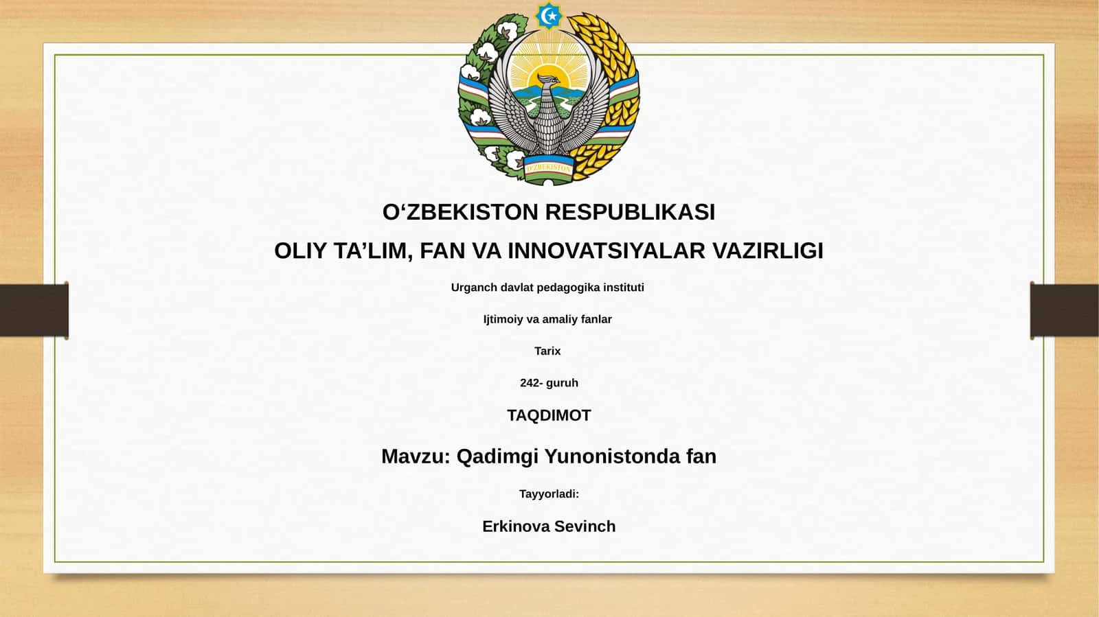 Mavzu: Qadimgi Yunonistonda fan