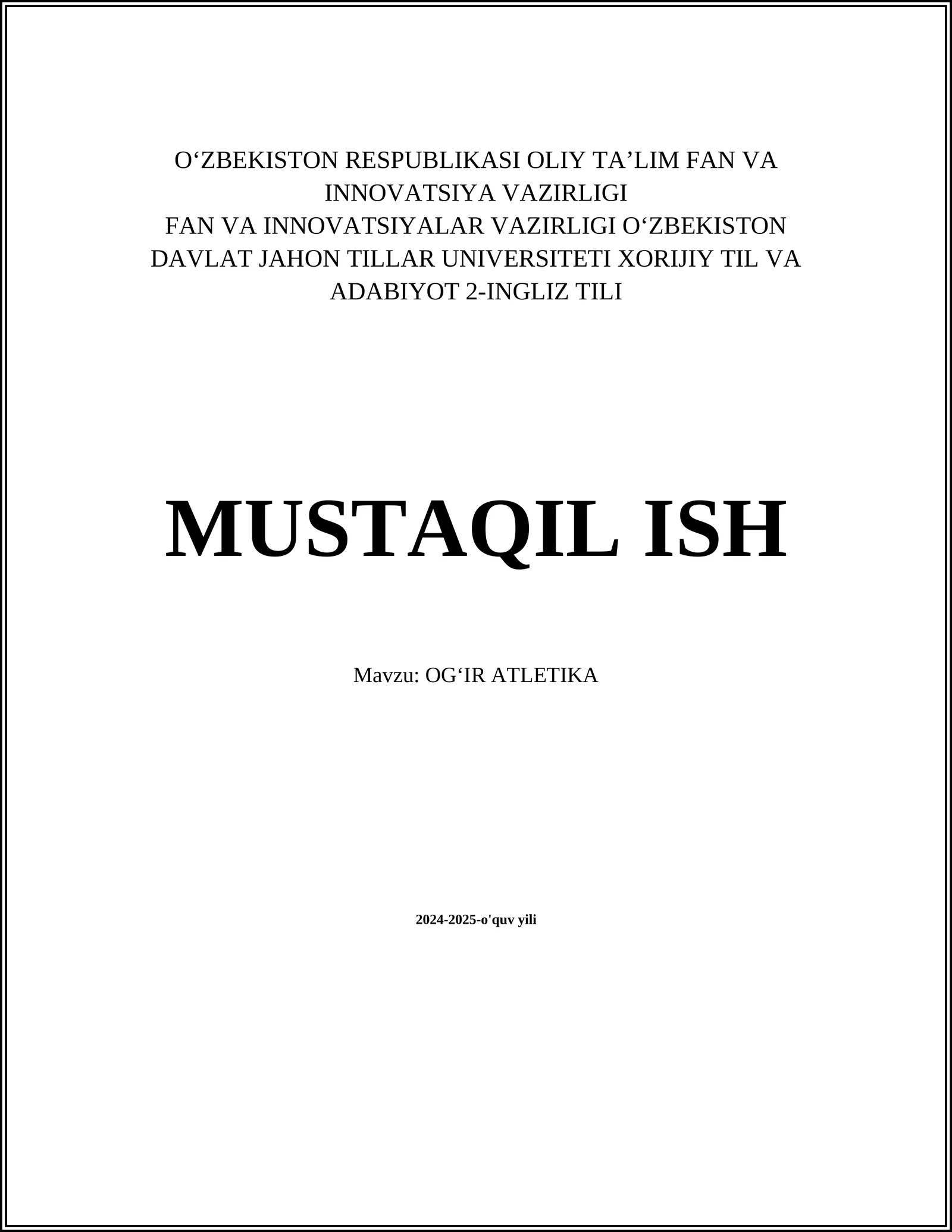OGʻIR ATLETIKA