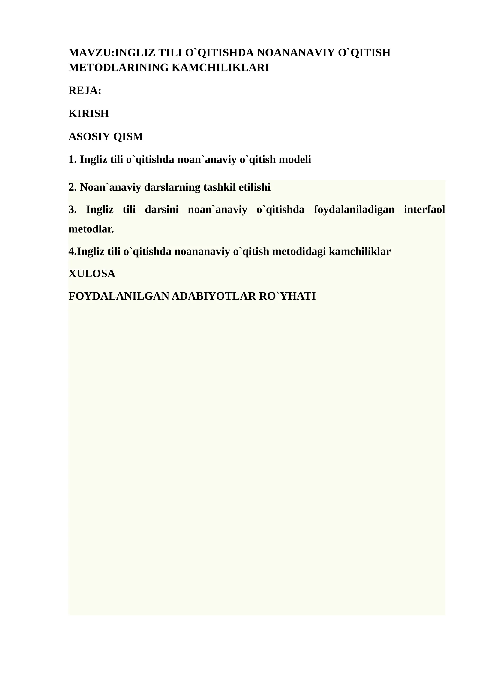 INGLIZ TILI O`QITISHDA NOANANAVIY O`QITISH METODLARINING KAMCHILIKLARI