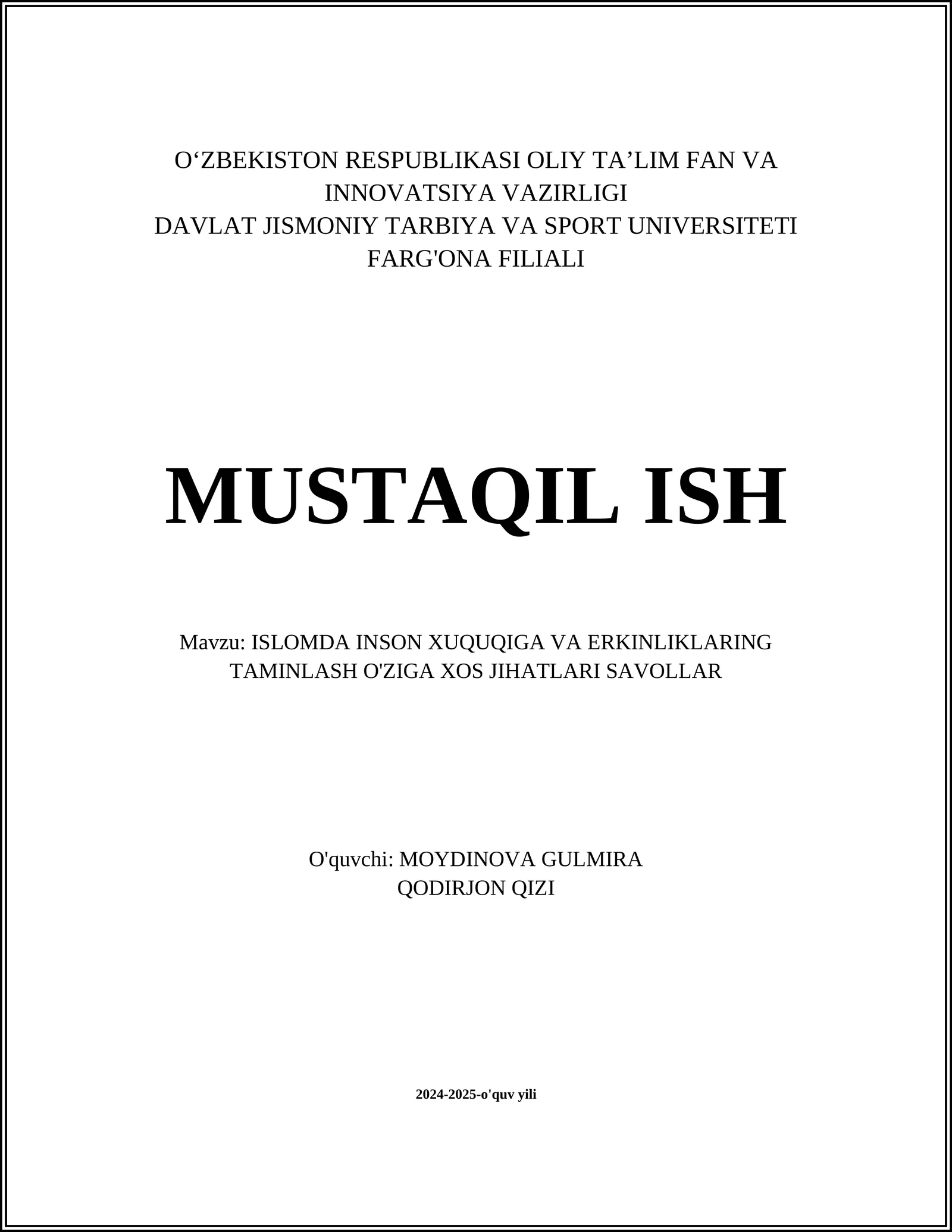 INSON HUQUQLARINING HUQUQIY ASOSLARI