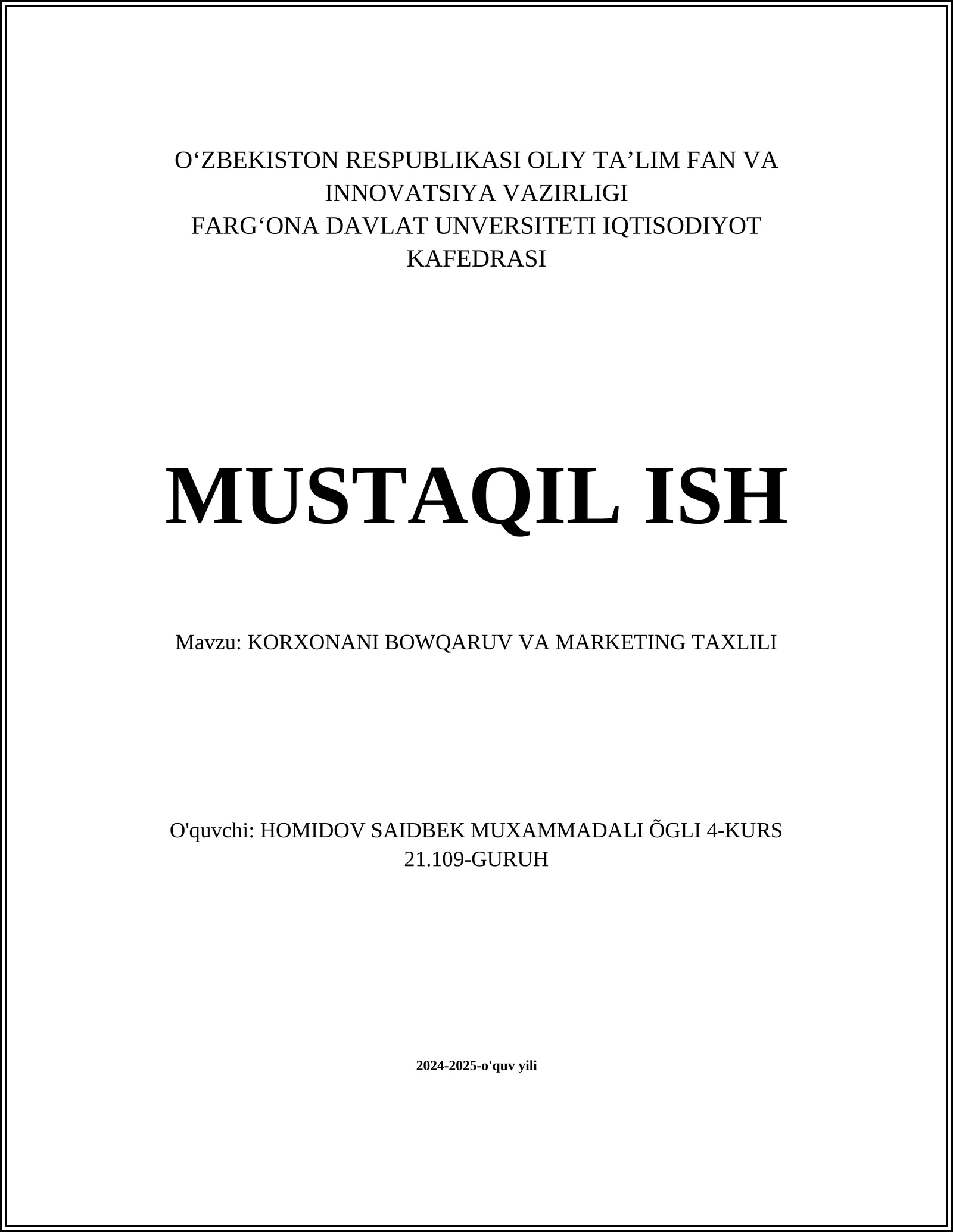 Korxona faoliyatining moliyaviy tahlili