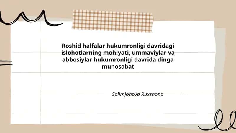 Roshid halfalar hukumronligi davridagi islohotlarning mohiyati