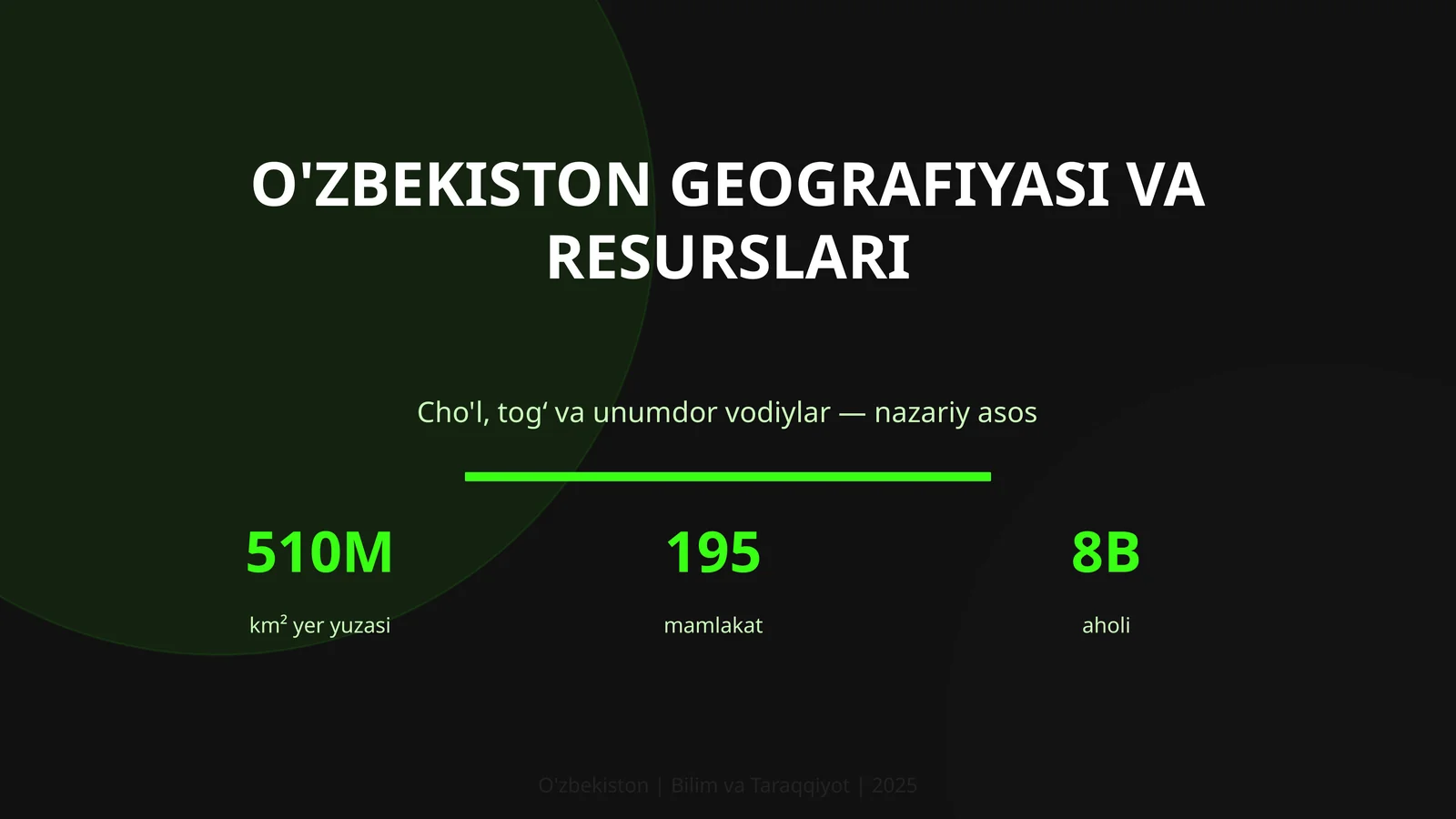 O'ZBEKISTON GEOGRAFIYASI VA RESURSLARI