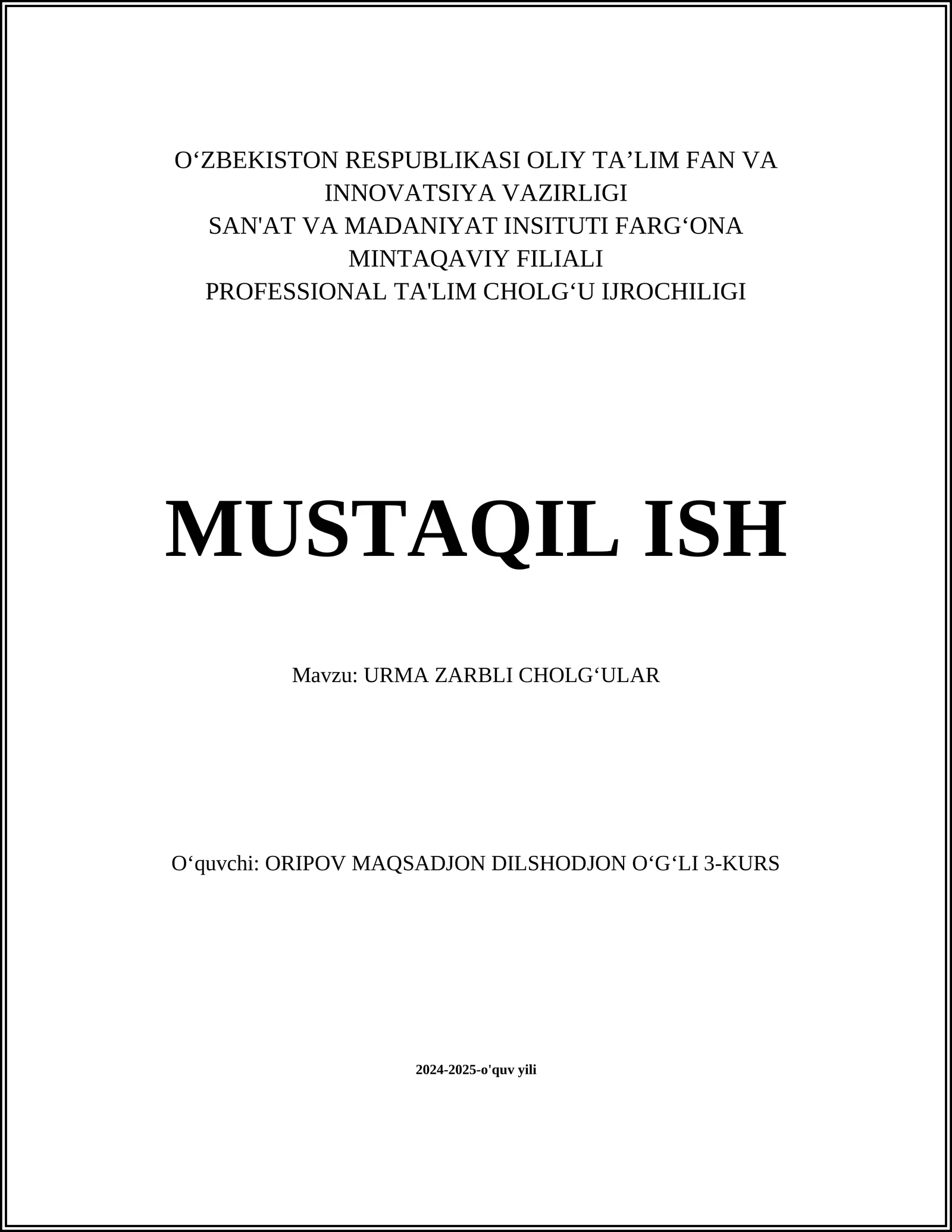 URMA ZARBLI CHOLG'ULAR
