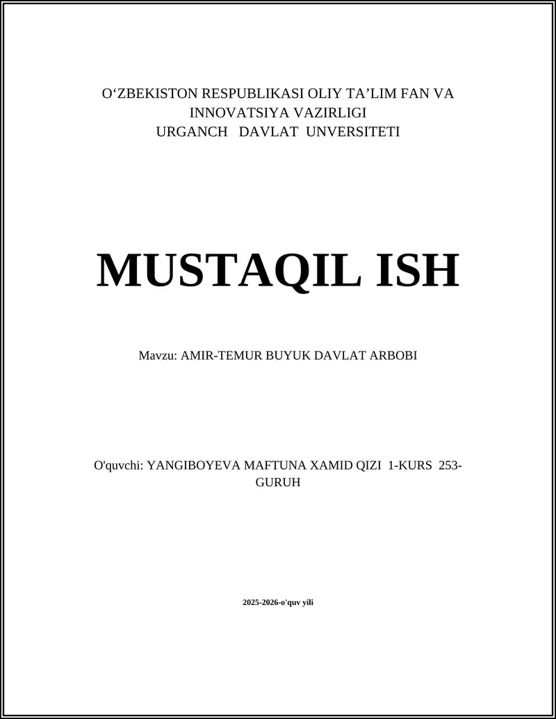 AMIR-TEMUR BUYUK DAVLAT ARBOBI