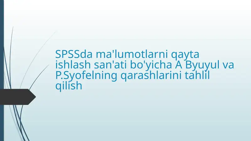 SPSS dama'lumotlarni qayta ishlash san'ati bo'yicha AB yuul va P. Syofelning qarashlari ni tahlil qilish