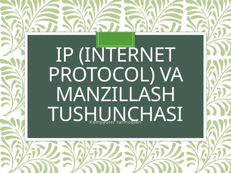 IP (Internet Protocol) va manzillash tushunchasi