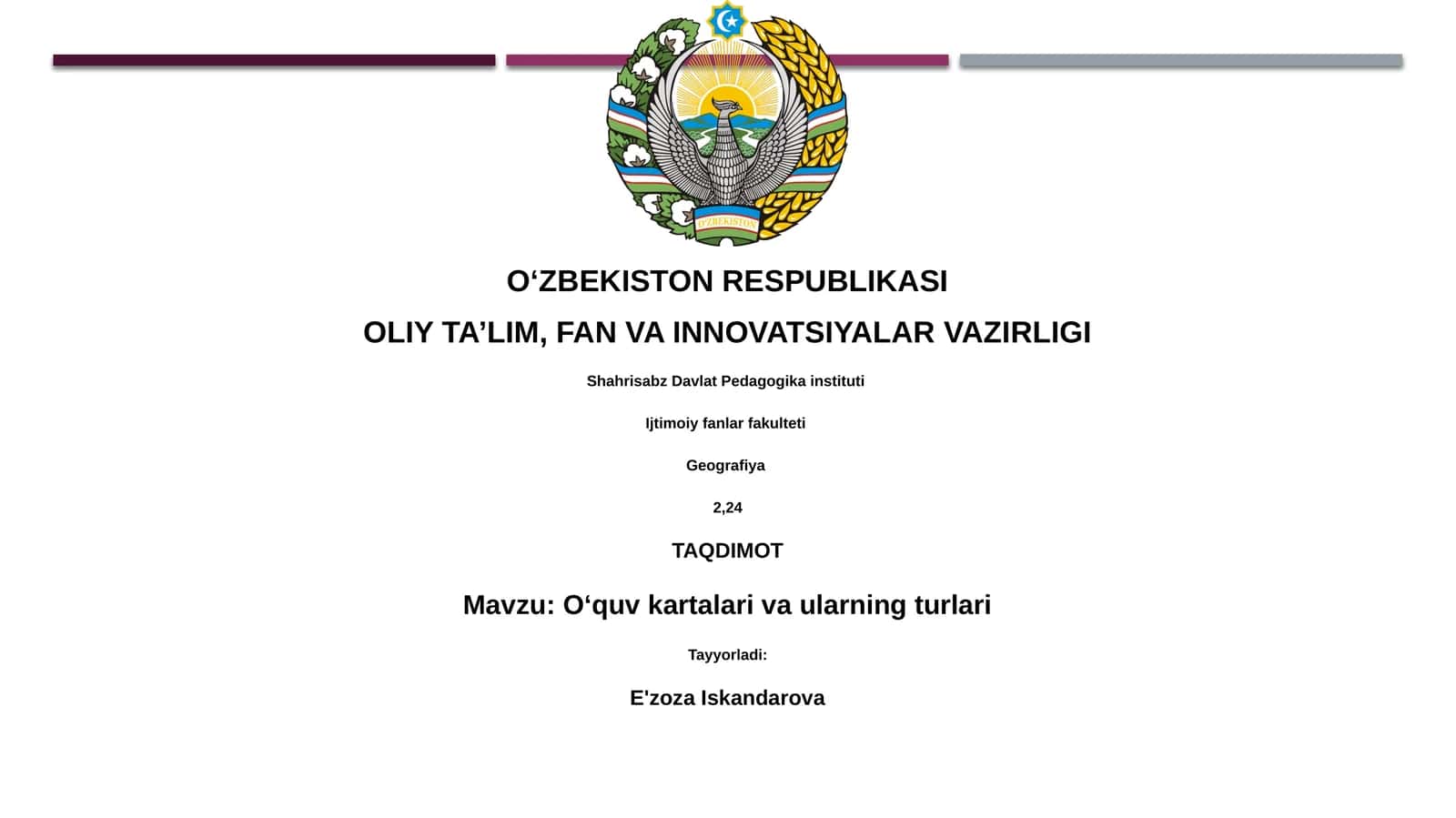 O'quv kartalari va ularning turlari
