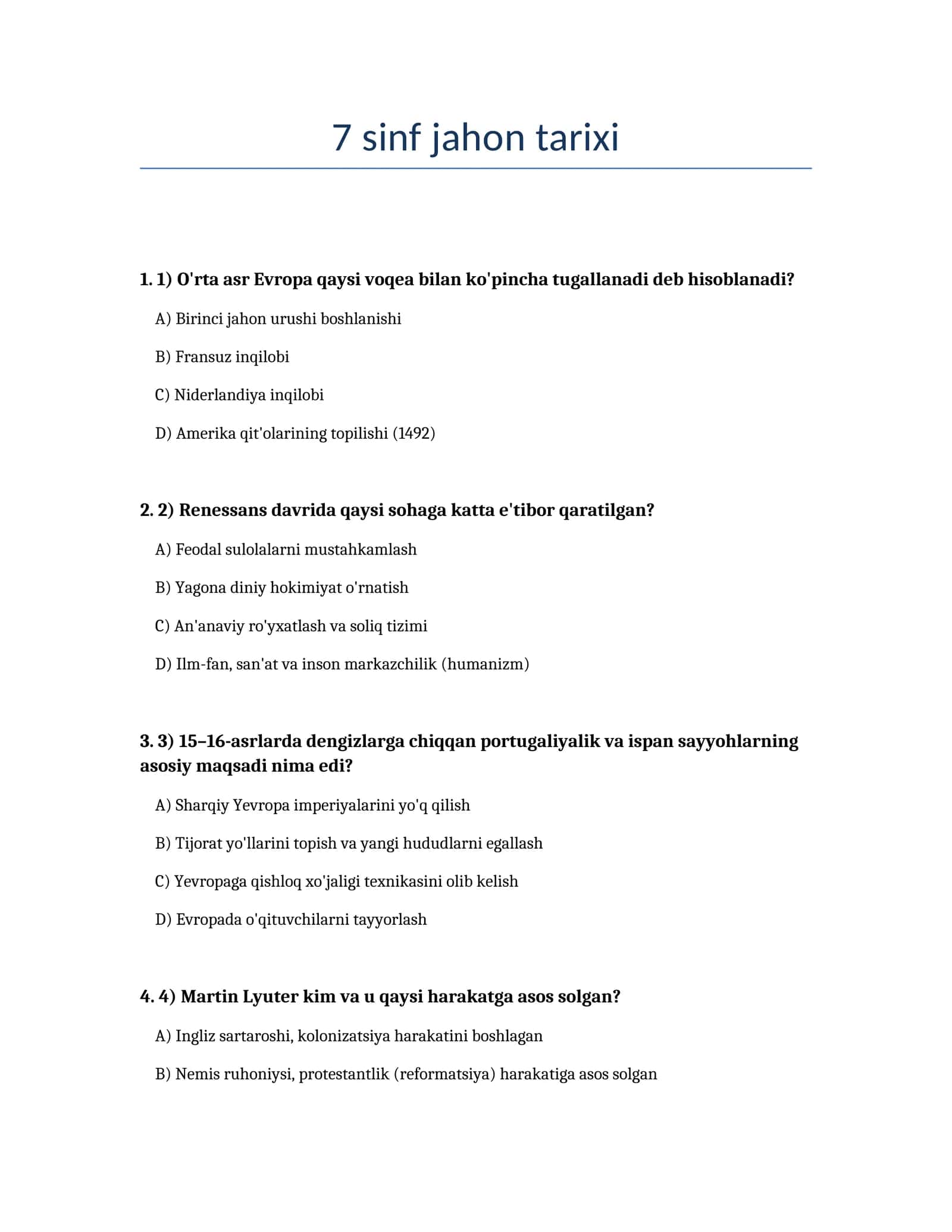 7 sinf jahon tarixi