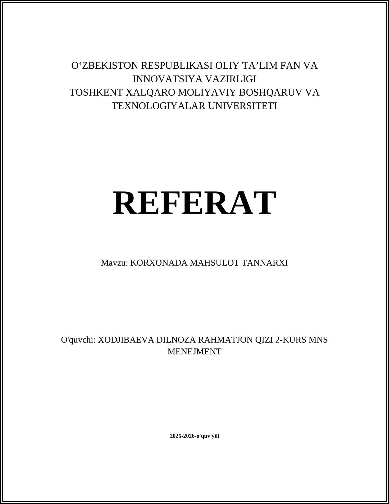 KORXONADA MAHSULOT TANNARXI