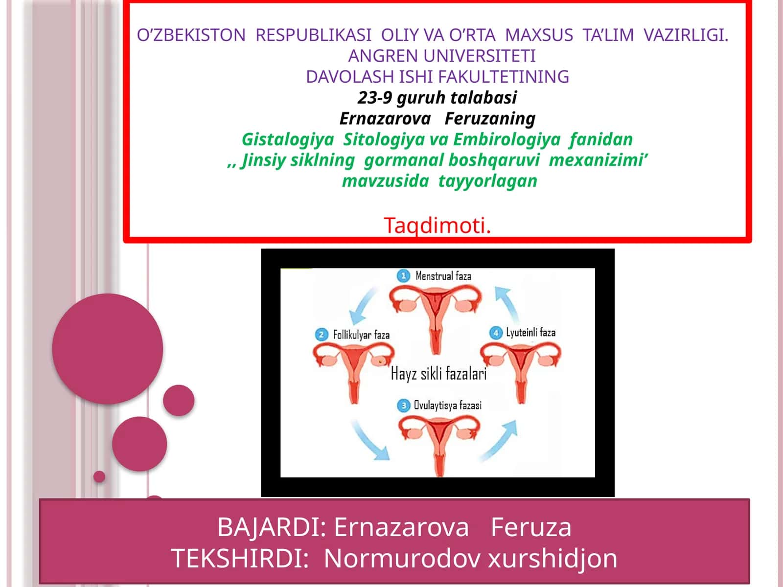 Jinsiysiklninggormanalboshqaruvimexanizimi