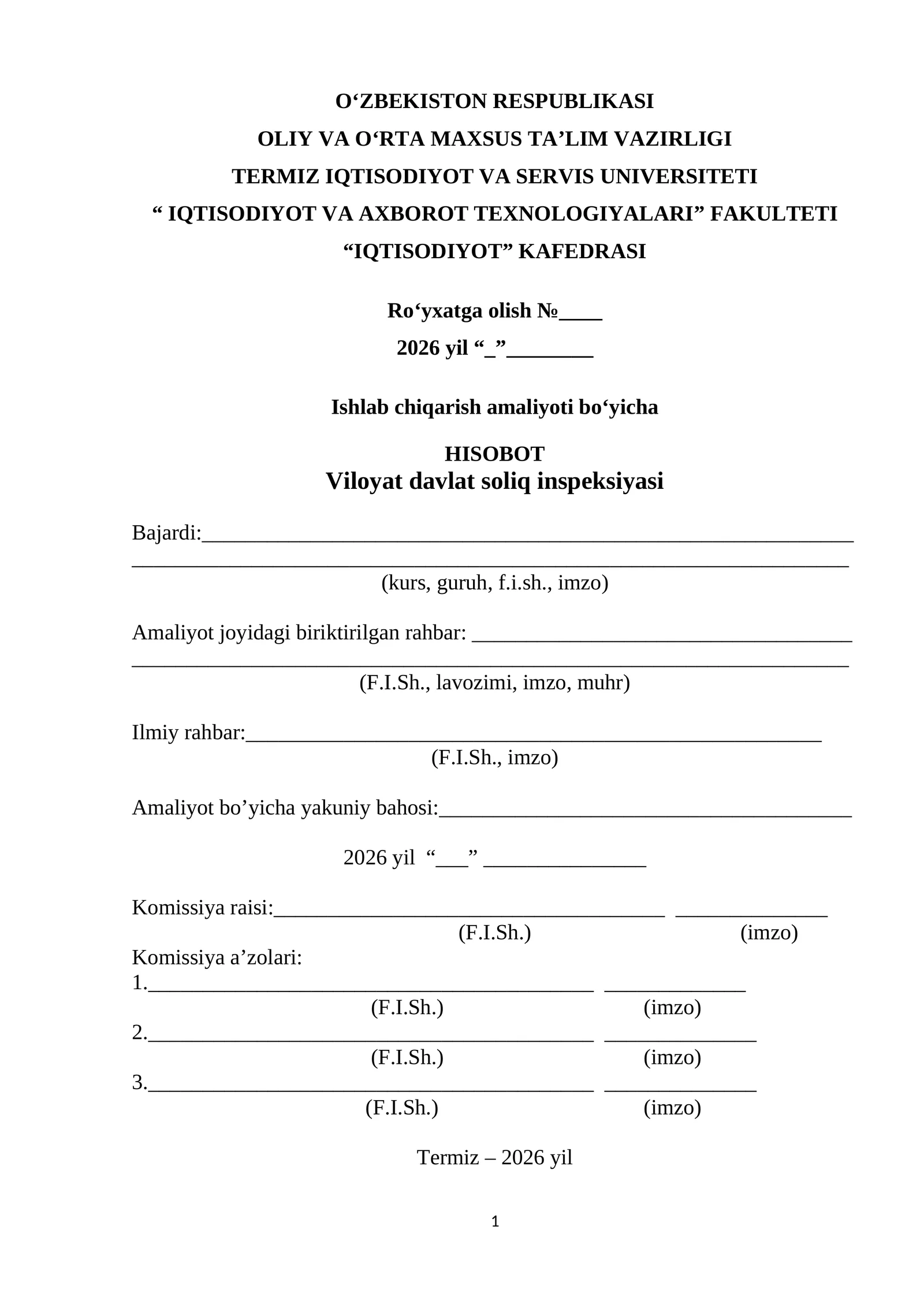 soliq inspeksiyasi amaliyot hisoboti