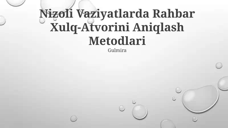 Nizoli Vaziyatlarda Rahbar Xulq-Atvorini Aniqlash Metodlari