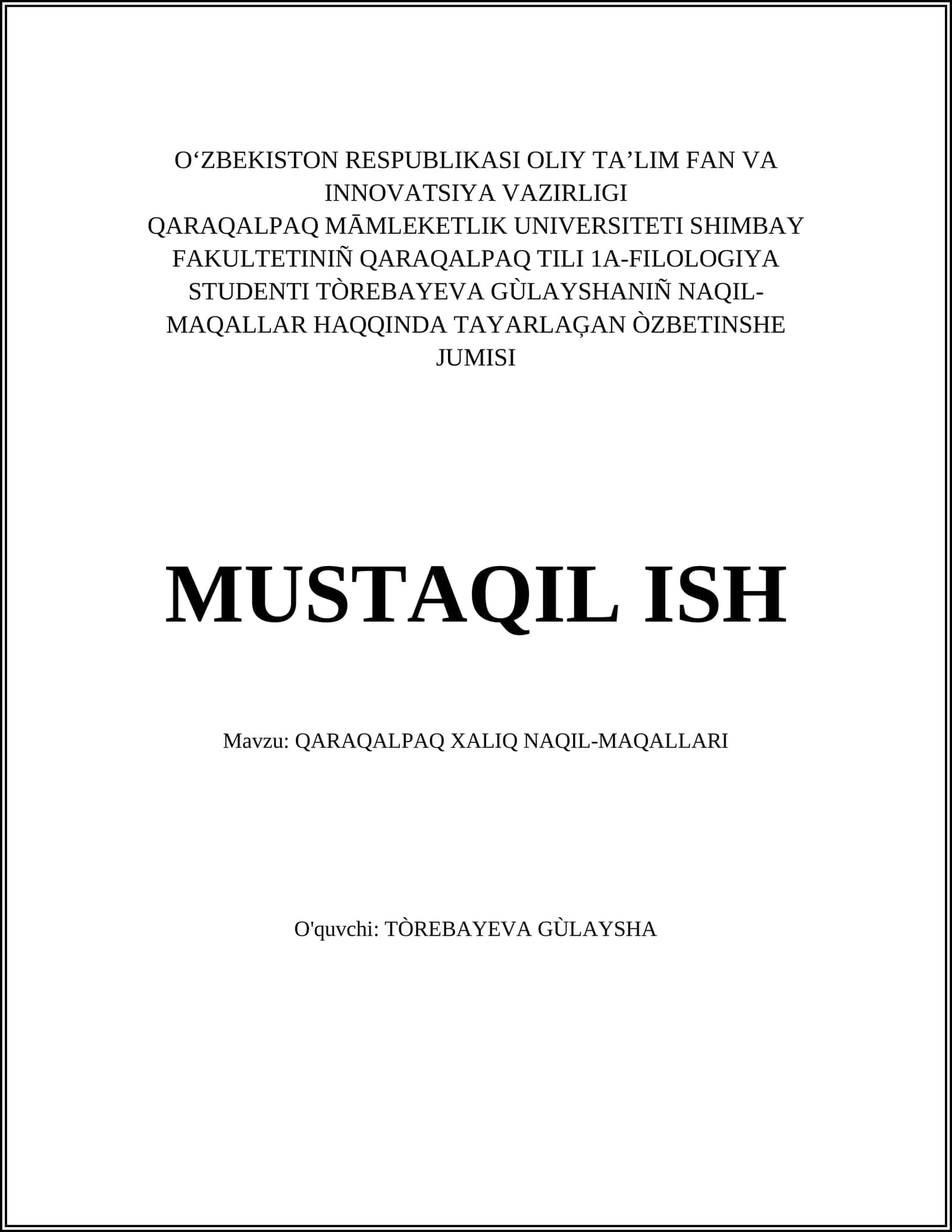 QARAQALPAQ XALIQ NAQIL-MAQALLARI