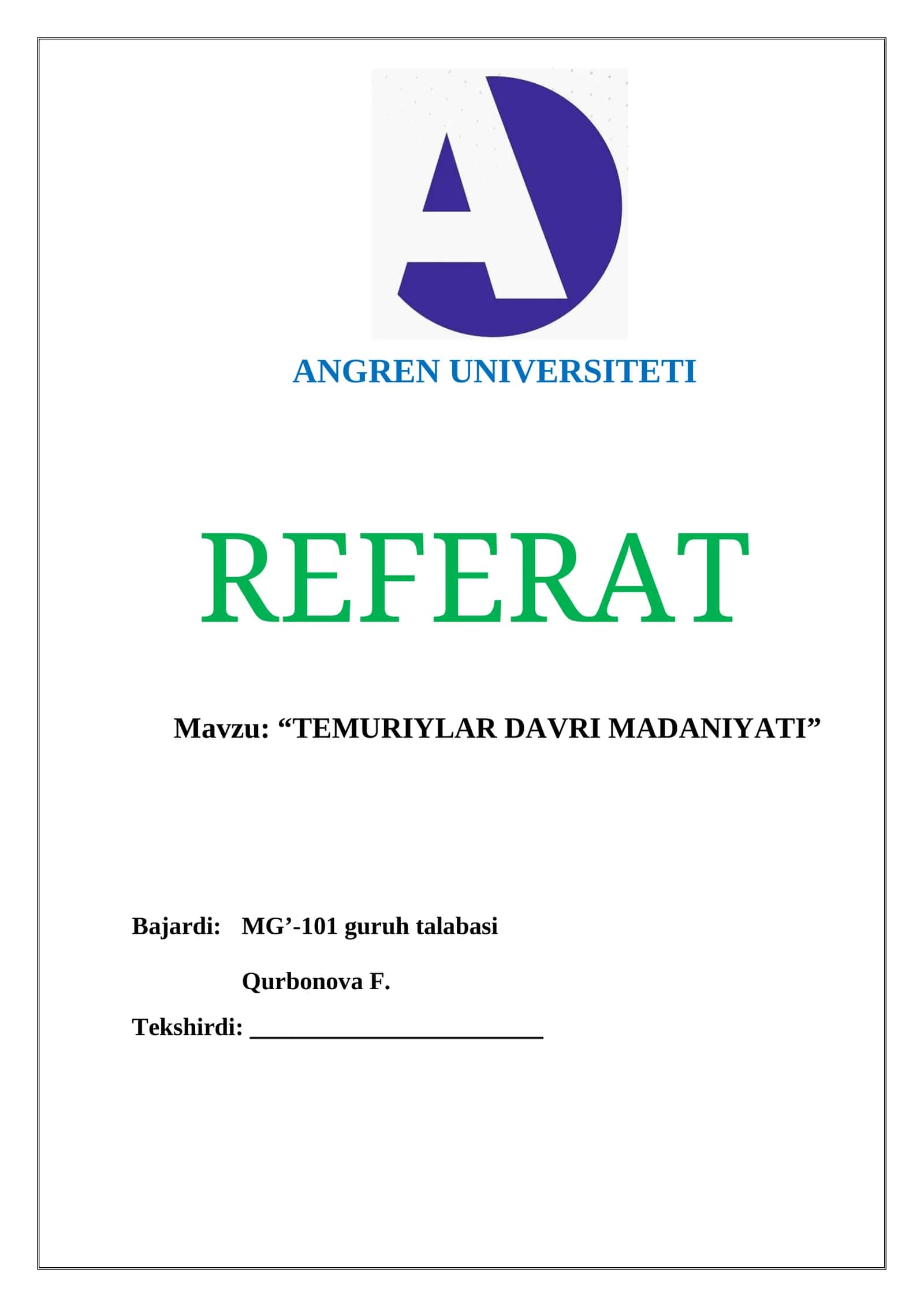 “TEMURIYLAR DAVRI MADANIYATI”
