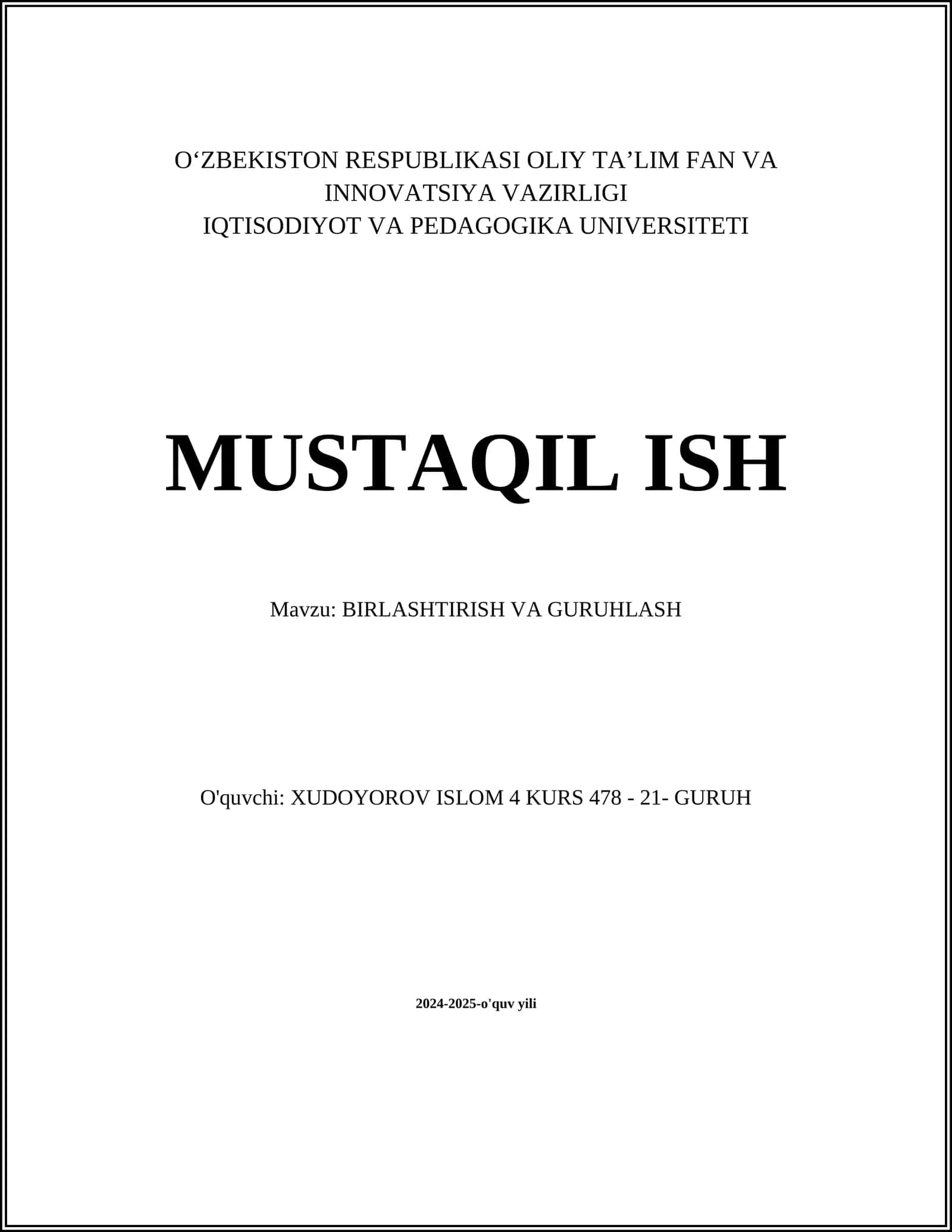 Birlashma va Guruhlash